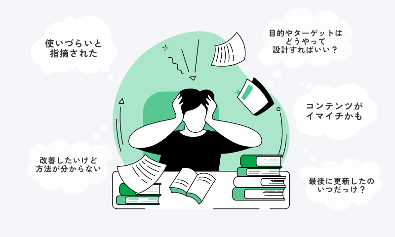 ホームページの目的・ターゲットが不明確 ホームページが見づらい・使いづらい コンテンツが充実していない 効果検証ができていない 更新性が悪い